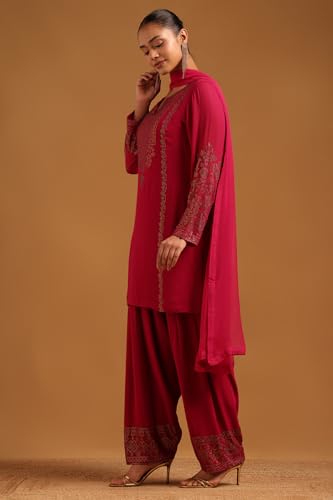 Soch Womens Fuchsia Georgette Embellished Salwar Suit With Stone Work