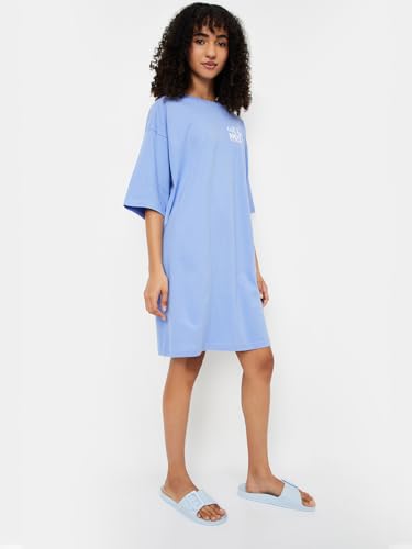 Max Women's Cotton Classic Night Shirt (CH1502_Light Blue_L)