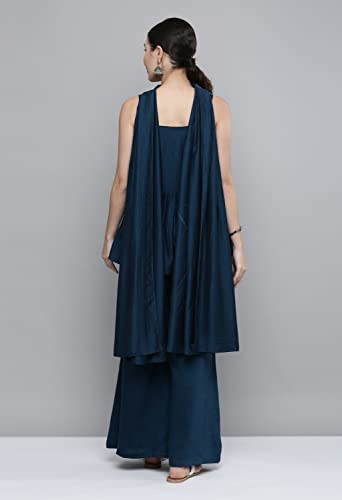 LYMI LABEL Teal Blue Silk Blend Flared Sequinned Kurta Set with Dupatta