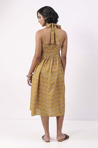 Biba Nxt Women Yellow Cotton Printed Straight Dress_32
