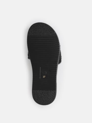 KENNETH COLE Women's Flatform Slide Sandal | Synthetic | Woven Strap, Open Toe | Black, UK9