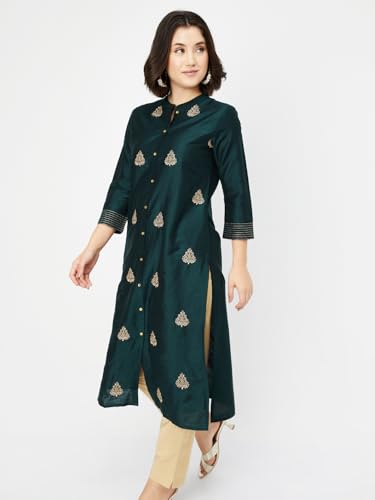 Max Women's Polyester Blend Kurta Set (CTKUR52006_Green
