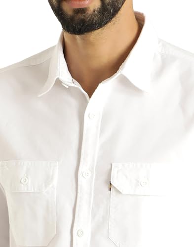 Indian Terrain Men's White Cotton Regular Fit Long Sleeve Casual Shirt