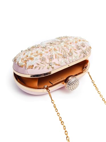THE TAN CLAN Elizah Zarozi Hand Embroidered Clutches for Women Purses Luxury Evening Handbags for Ladies, Pink