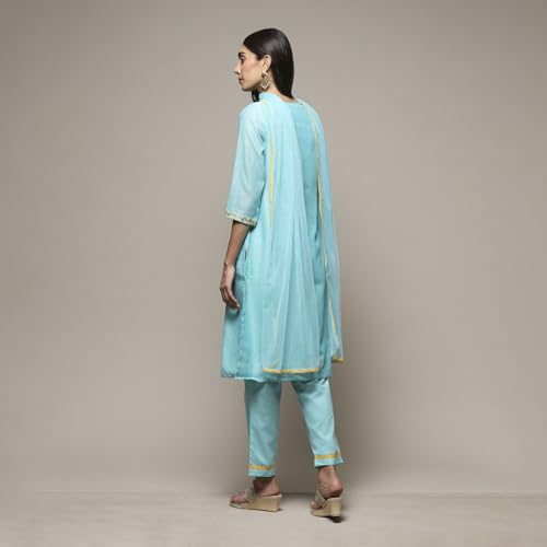 BIBA WOMEN YARNDYED NARROW SALWAR KURTA DUPATTA(SKDSKD7456E_TURQUOISE_40)