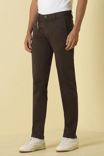 Men Brown Solid Casual Trousers