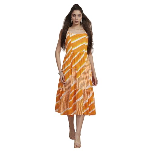 Biba Women Yellow Cotton Printed Tiered Dress_36