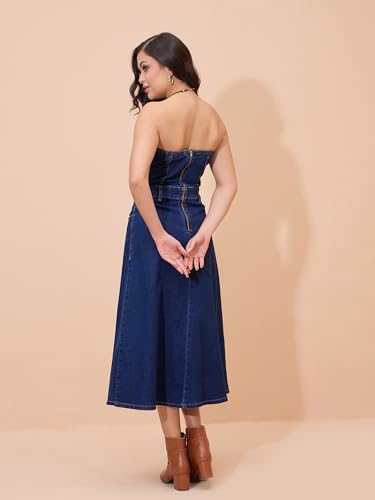 Sassafras Women Navy Blue Denim Wash Tube Dress-XL