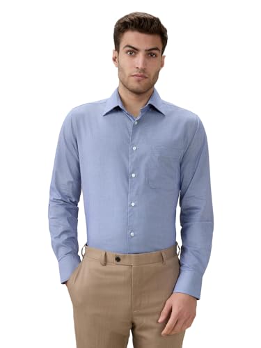 Raymond Men Slim Fit Structure Pattern Pure Cotton Cut Away Collar Full Sleeve Formal Shirt Blue