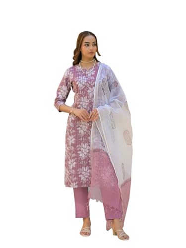 Divena Peach Floral Print Cotton Straight Kurta Pant with Dupatta