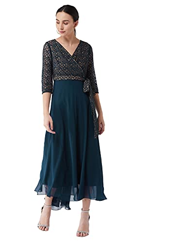 Miss Chase Women's Floral Printed Relaxed Fit V-Neck 3/4th Sleeve Maxi Dress (MCSS21D14-67-83-09, Teal, XXXXL)