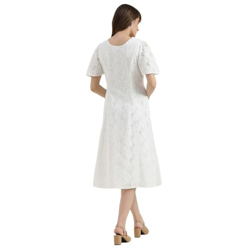 United Colors of Benetton Regular Fit V-Neck Schiffli Embroidered Dress (Size : M) - 26P4WVNDRS83I101 White