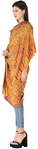 Exotic India Kani Jamawar Stole with Woven Flowers and Paiselys in Multi-Color Thread - Silk Modal - Color Golden Orange