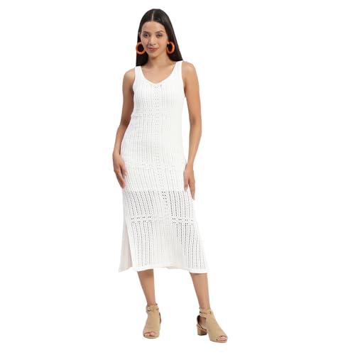 Madame V Neck Crochet Off White Knitted Dress