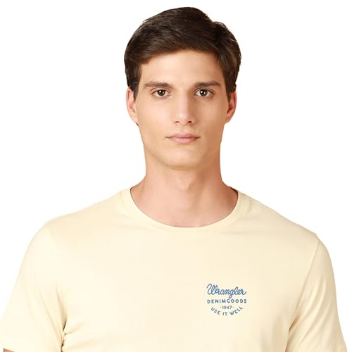 Wrangler Men's Solid Regular Fit Shirt (WMTS007127_Beige