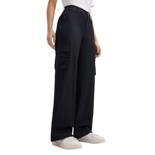 Pepe Jeans Women Black Mid Rise Wide Leg Cargo Pants