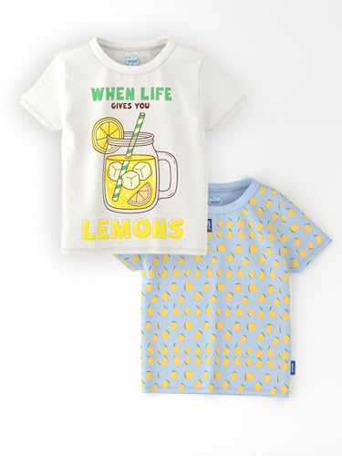 Nautinati Girls’ Mango and Lemon Print Cotton T-Shirts | Pack of 2 T-Shirts for 2 to 10 Years