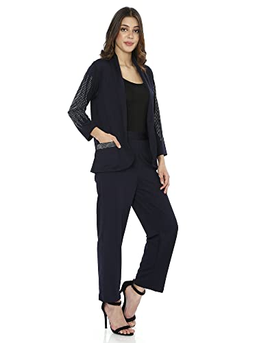 HAUTEMODA Women Blazer and Trouser Co-ord Set (XXL, Black)
