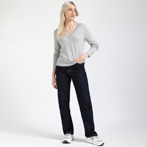 Tommy Hilfiger Women's Viscose V-Neck Sweater (S25HWSW018 Grey