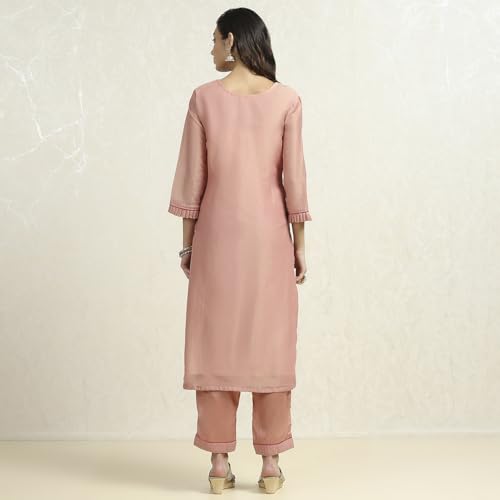 BIBA Women's Pink Tissue Machine Embroidered Unstitched Suit Set