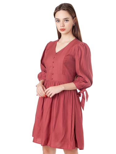 Zink London Women's Rust Solid Flared Short Dress