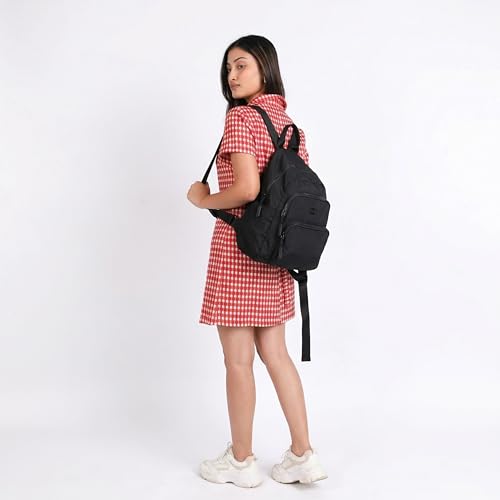 12o12 Women’s Stylish Lightweight Backpack for Daily Use, Travel, Work | Multi-Compartment Water-Resistant Daypack Bag, Anti-Theft Storage Back Pocket (26 (L) X 37 (H) X 14 (W) CM) (Black)
