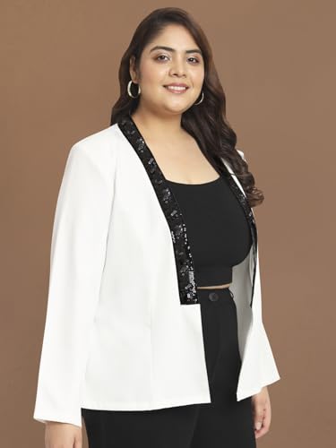 wild U Women Plus Size Blazer | Sequin Embellished | Mild Stretch | Western Stylish Cocktail Jacket (White, Size : 5XL)