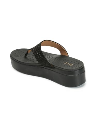 ELLE Women's Fashionable T-Strap Comfartable Sandals Colour-Black, Size-UK 3