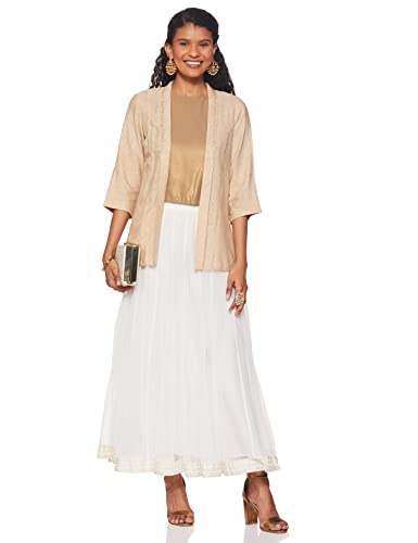 W for Woman Women's Rayon Almond Beige Printed Shrug (22FEW20158-116738 M)