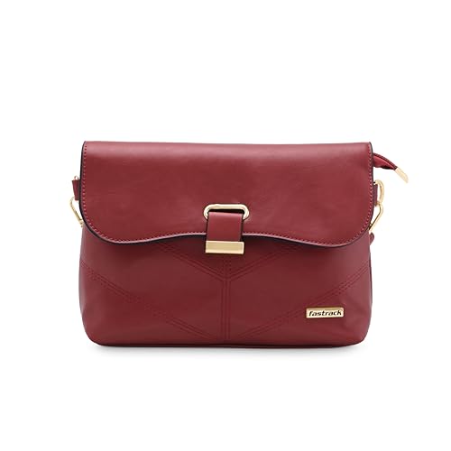 Fastrack Solid Structured Sling Bag for Women, Girls and Ladies |with Top Zipper and Detachable Strap