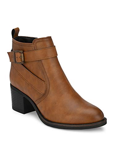 Delize Women mid Heel, Pointed Toe Ankle Boots (41, Tan)