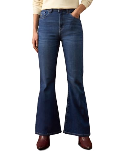 U.S. POLO ASSN. Women High Rise Extreme Flare Fit Jeans (UWAW25JEN392_Dark Blue_28)
