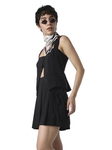 ONLY Women's Solid Flared High-Rise Black Skorts