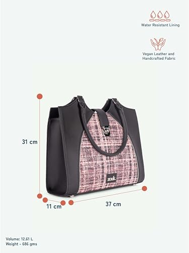 ZOUK Harriet Office Bag for Women – Stylish Vegan Leather Laptop Bag with Buckle Detailing | Formal Work Bag with iPad Compartment, Multiple Pockets & Water-Resistant Lining | Cashmere Noir (Pink)