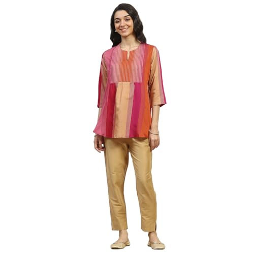 Rangriti Women Fuchsia Viscose Blend Solid Tiered Kurti_32