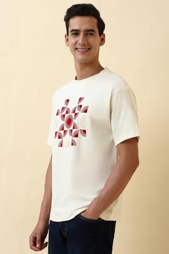 Men White Print Crew Neck T-Shirt