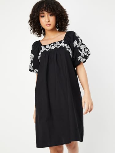 Max Kalki x Max Women Embroidered Dress(Black_S)