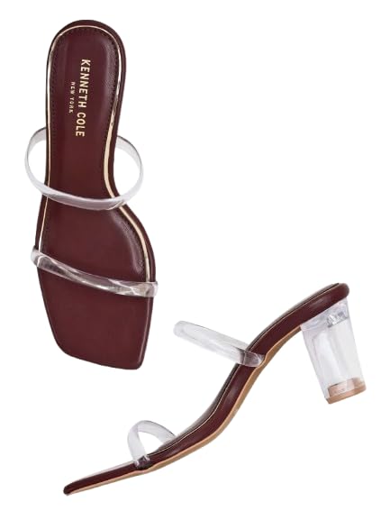 KENNETH COLE Women's Block Heel Sandal | Synthetic | 3-Inch Heel, Square Toe, Clear Straps, Open Back | Cherry, UK8