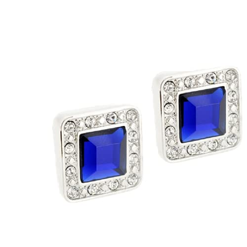 Sapphire Blue Square Crystal Silver Cufflinks