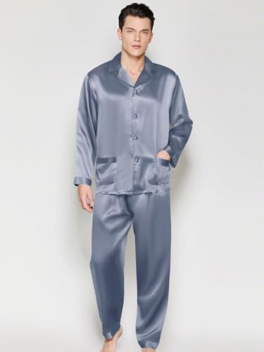 bellababebysk Premium Satin Night Suit for Men (Ice Blue) XXXX-L