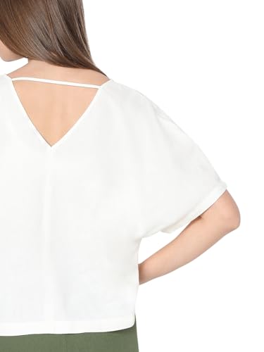 VERO MODA Women's Solid Regular Fit T-Shirt (Cloud Dancer) - SaumyasStore