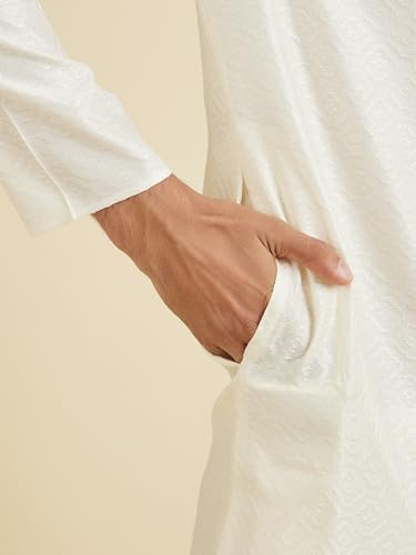 Manyavar Men's Viscose Blend Textured Kurta Pyjama Set(Warm White,XXXL)