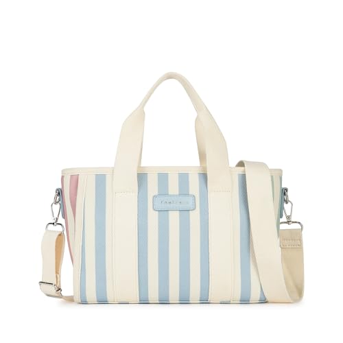 Fastrack Striped Canvas Satchel Bag for Women | Compact Structured Handbag with Zip Closure, Internal Pockets and Detachable Strap | Everyday Crossbody for Work, Errands and Casual Outings