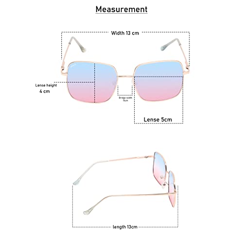 SPIKY Unisex Kids Rectangular Sunglass With Protective Case Gold Frame Blue & Pink Lens, Free Size - (Pack of 1)