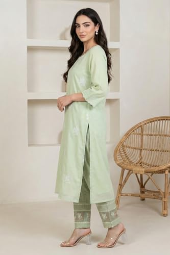 W for Woman Sea Green Thread Embroidered Straight Kurta - (W13840-401202-XXL)