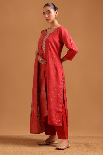 Soch Womens Rust Brocade Botanical Woven Zardosi Salwar Suit
