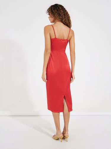 Styli Women Solid Strappy Sheath Midi Dress | Sleeveless with Shoulder Straps | Elegant Midi Length | Straight Hemline | Zip Closure | Perfect for Parties & Casual Occasions Red