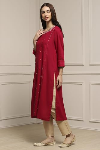 Biba Women Pink Viscose Rayon Straight Dyed Kurta_40