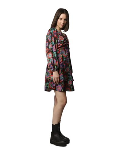 ONLY Women Floral Printed Fit and Flare Casual Dress Jet Black