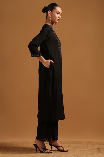 Soch Womens Black Dola Silk Embellished Kurta Set With Stone Work